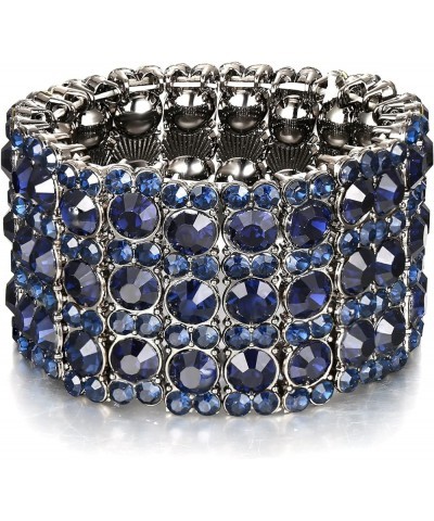 Women's Round Shaped Austrian Crystal Wedding 3 Layers Luxury Elastic Stretch Bracelet Sapphire Blue Black-Tone $12.18 Bracelets