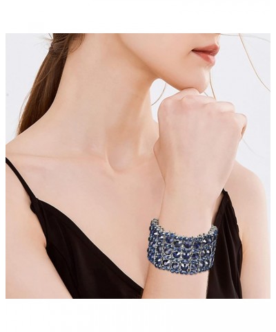 Women's Round Shaped Austrian Crystal Wedding 3 Layers Luxury Elastic Stretch Bracelet Sapphire Blue Black-Tone $12.18 Bracelets