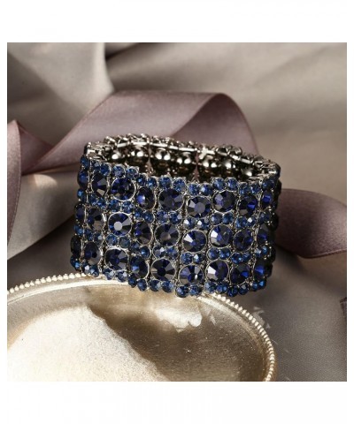 Women's Round Shaped Austrian Crystal Wedding 3 Layers Luxury Elastic Stretch Bracelet Sapphire Blue Black-Tone $12.18 Bracelets