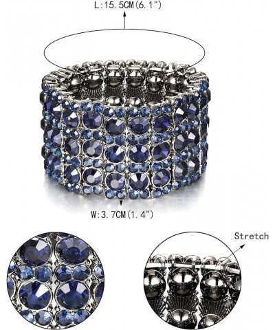 Women's Round Shaped Austrian Crystal Wedding 3 Layers Luxury Elastic Stretch Bracelet Sapphire Blue Black-Tone $12.18 Bracelets