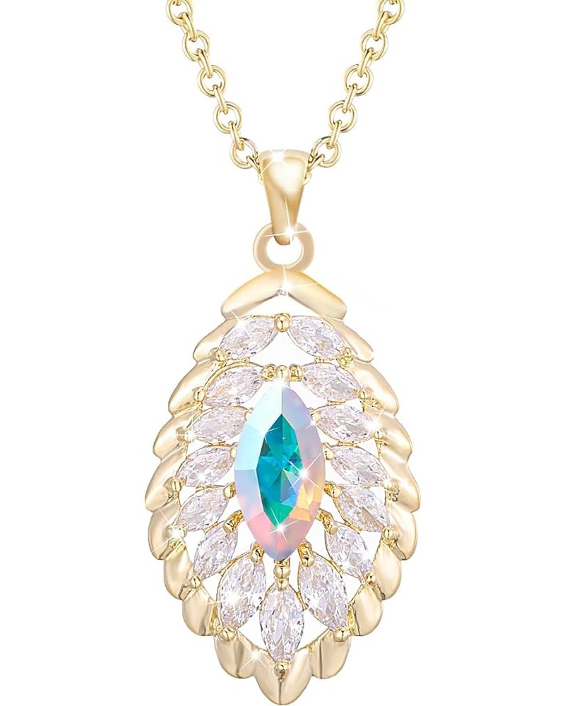 Oval Crystal Pendant Drop Dangle Necklaces for Women Glod Plated Costume Jewelry Apr-Diamond-14K Gold $14.13 Necklaces