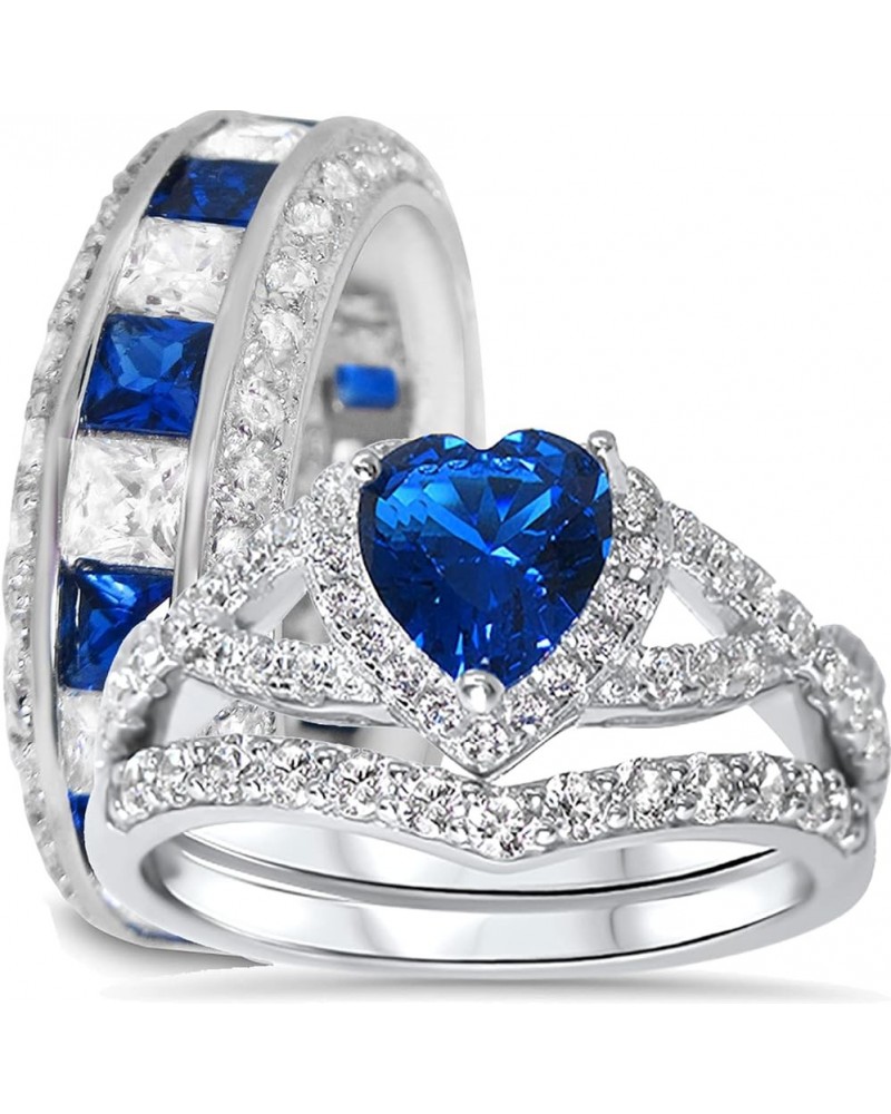 His Hers Sterling Blue Sapphire CZ Bridal Wedding Band Engagement Ring Set Him Her Her 6 - His 9 $59.40 Sets