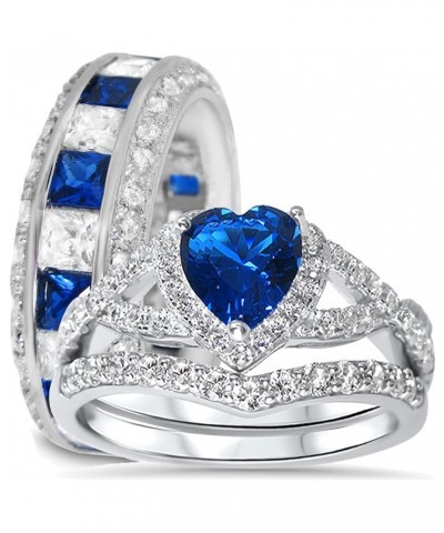 His Hers Sterling Blue Sapphire CZ Bridal Wedding Band Engagement Ring Set Him Her Her 6 - His 9 $59.40 Sets