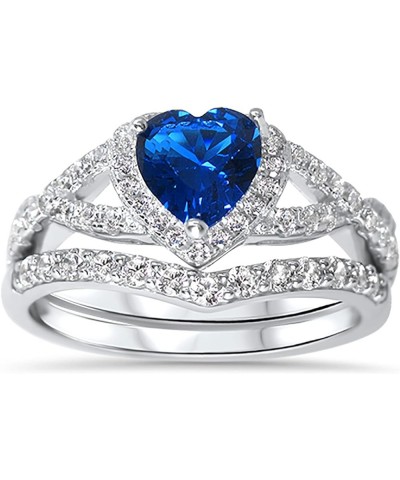 His Hers Sterling Blue Sapphire CZ Bridal Wedding Band Engagement Ring Set Him Her Her 6 - His 9 $59.40 Sets