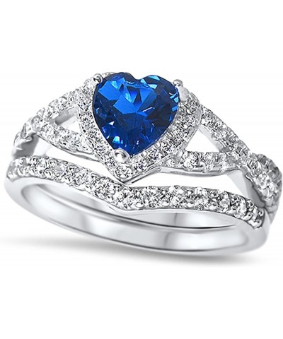 His Hers Sterling Blue Sapphire CZ Bridal Wedding Band Engagement Ring Set Him Her Her 6 - His 9 $59.40 Sets