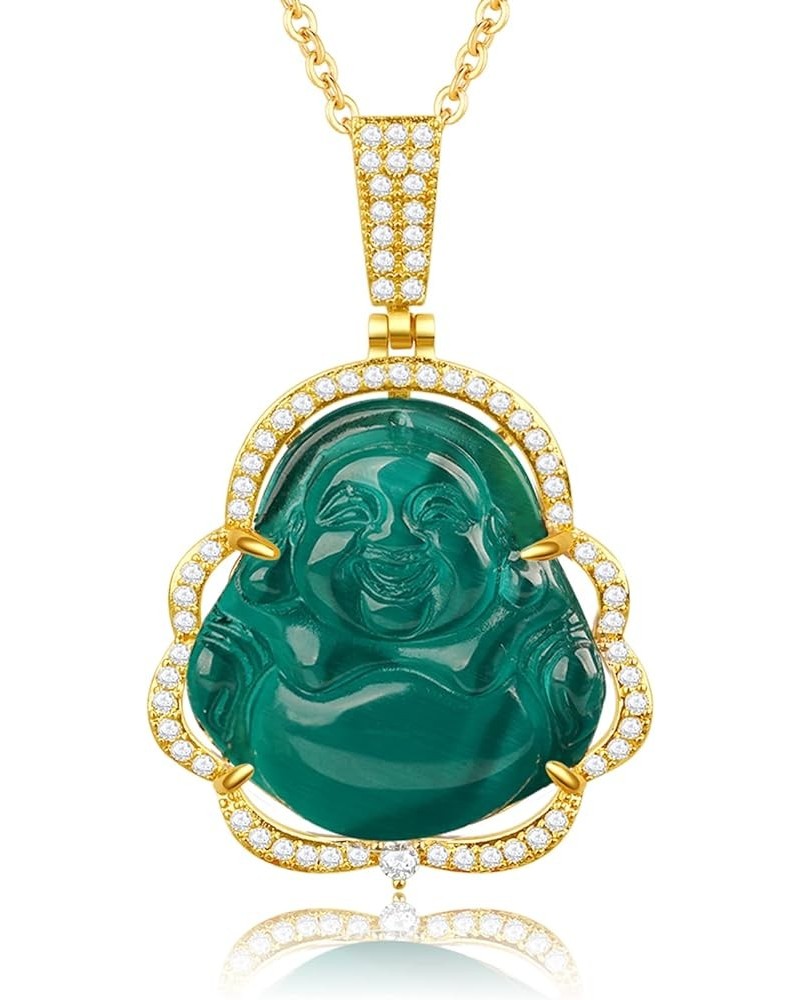 Buddha Necklace Green Jade Laughing Buddha 18K Gold Plated Chain Buddah Necklaces for Women Men Moms Gifts Luxury Jewelry Gif...