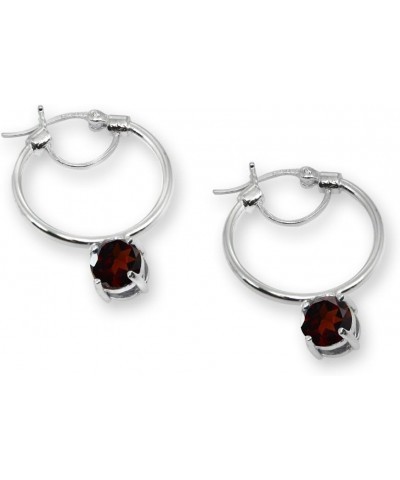 Sterling Silver Round Hoop Earrings with Dangling Genuine, Created or Simulated Gemstones Garnet $16.10 Earrings