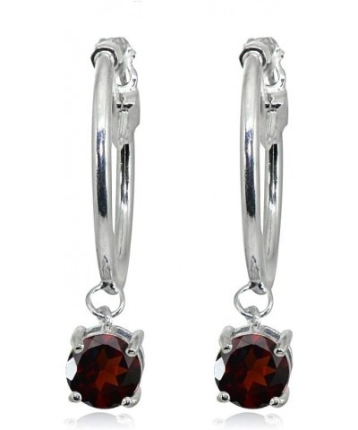 Sterling Silver Round Hoop Earrings with Dangling Genuine, Created or Simulated Gemstones Garnet $16.10 Earrings