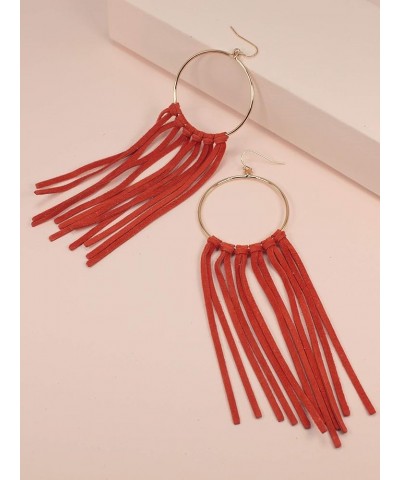 Bohemian Statement Light Weight Round Hoop With Genuine Suede Leather Fringe Tassel Fashion Earring for Women and Girls ORANG...