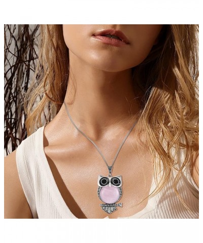 Owl Necklace Large Owl Pendant with Gemstone Cute Owl Necklace Owl Animal Jewelry Birthday Christmas Gift for Women Girls Owl...