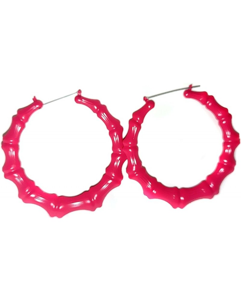 Large Bamboo Hoop Earrings Assorted Colored 3.5 inch Hoop Earrings Pink $7.97 Earrings