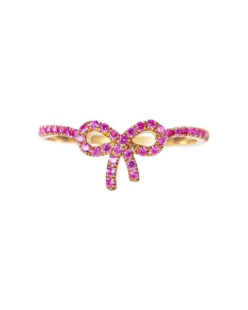 Pink Bow Ring 14k Gold Plated 925 Sterling Silver Bow Rings for Women Cubic Zirconia Rings Bow Tie Kont Ring Jewelry Gift For...