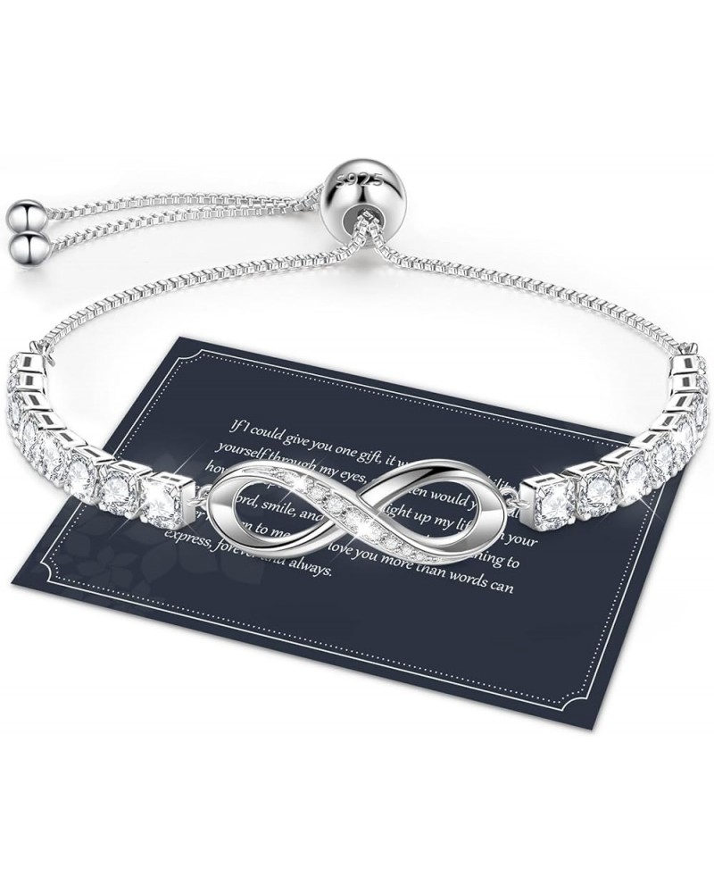 Infinity Bracelet, S925 Silver Bracelet with 5A Cubic Zirconia Heart Silver Bracelets for Women Adjustable Bracelet for Women...