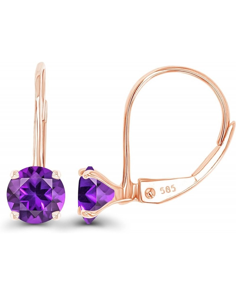 14k Gold Plated 925 Sterling Silver 5mm Round Hypoallergenic Genuine Birthstone Leverback Earrings Amethyst Rose Gold $22.05 ...