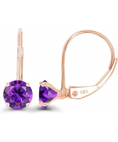 14k Gold Plated 925 Sterling Silver 5mm Round Hypoallergenic Genuine Birthstone Leverback Earrings Amethyst Rose Gold $22.05 ...