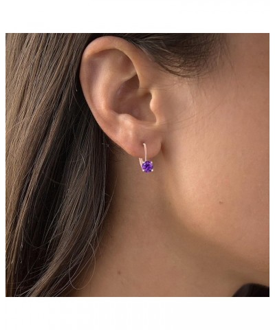 14k Gold Plated 925 Sterling Silver 5mm Round Hypoallergenic Genuine Birthstone Leverback Earrings Amethyst Rose Gold $22.05 ...