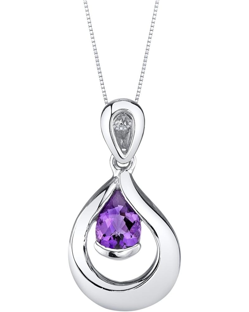 Sterling Silver Raindrop Solitaire Pendant Necklace for Women in Various Gemstones, Teardrop Pear Shape 7x5mm, with 18 inch I...