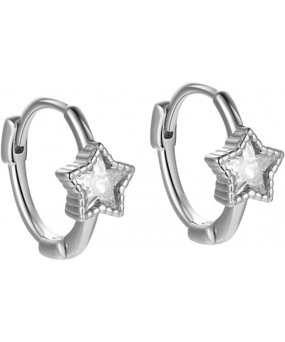 Diamond Star Tiny Small Hoop Earrings Hypoallergenic 925 Sterling Silver Crystal CZ Lucky Star Cartilage Huggie Hoops Earring...