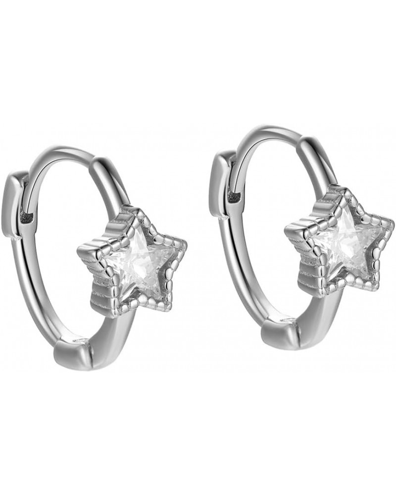 Diamond Star Tiny Small Hoop Earrings Hypoallergenic 925 Sterling Silver Crystal CZ Lucky Star Cartilage Huggie Hoops Earring...