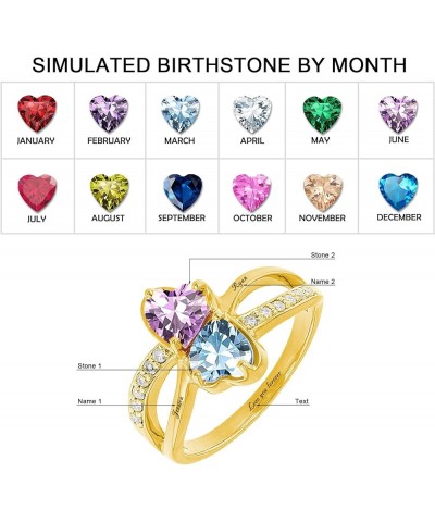 Personalized Mothers Ring 2 Birthstone Rings for Women Sterling Silver Promise Rings for Her Custom Name Ring Grandma Mother'...