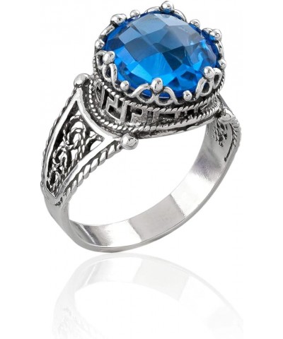 925 Sterling Silver Filigree Art Meander Greek Key Figured Everyday Use Woman Cocktail Ring, Gift Boxed Blue Quartz $22.94 Rings