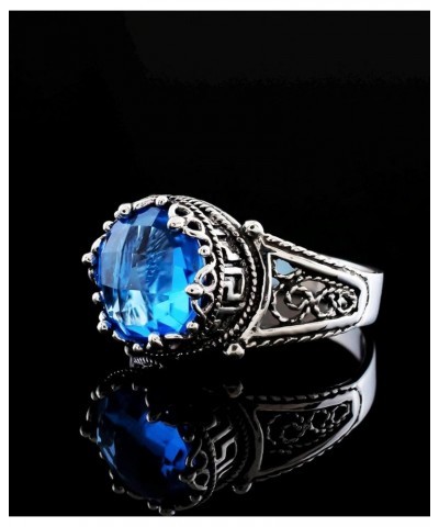 925 Sterling Silver Filigree Art Meander Greek Key Figured Everyday Use Woman Cocktail Ring, Gift Boxed Blue Quartz $22.94 Rings