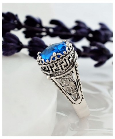 925 Sterling Silver Filigree Art Meander Greek Key Figured Everyday Use Woman Cocktail Ring, Gift Boxed Blue Quartz $22.94 Rings