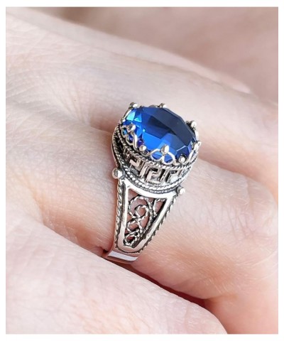 925 Sterling Silver Filigree Art Meander Greek Key Figured Everyday Use Woman Cocktail Ring, Gift Boxed Blue Quartz $22.94 Rings