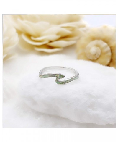 925 Sterling Silver White Blue Opal Ocean Wave Ring for Women Teens Girls Boys Men. Dainty Cute Fun, Thumb Midi Pinky Beach R...