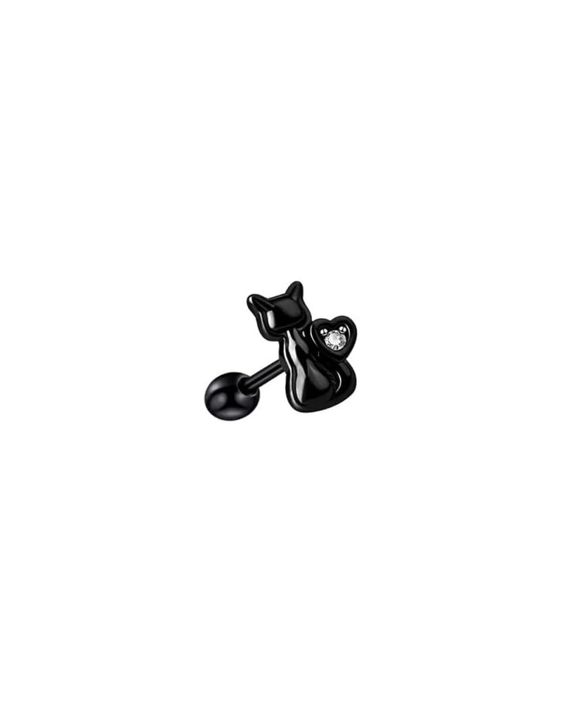 16G Short Barbell w/ Black Cat & Gem - Cartilage Body Jewelry - Tragus, Lobes, Daith, Helix & More $8.07 Body Jewelry