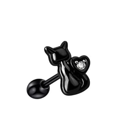 16G Short Barbell w/ Black Cat & Gem - Cartilage Body Jewelry - Tragus, Lobes, Daith, Helix & More $8.07 Body Jewelry