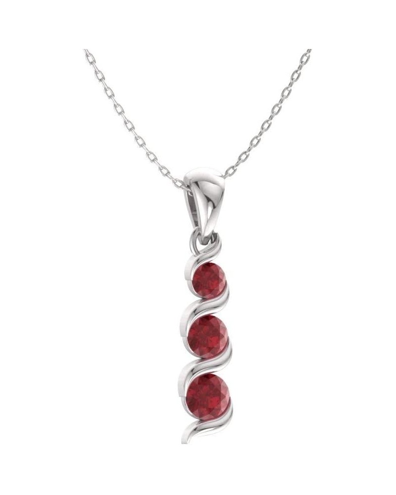 Natural and Certified Gemstone Three Stone Necklace in 14k White Gold | 0.17 Carat Journey Pendant with Chain Ruby 14K White ...