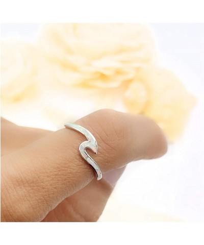 925 Sterling Silver White Blue Opal Ocean Wave Ring for Women Teens Girls Boys Men. Dainty Cute Fun, Thumb Midi Pinky Beach R...