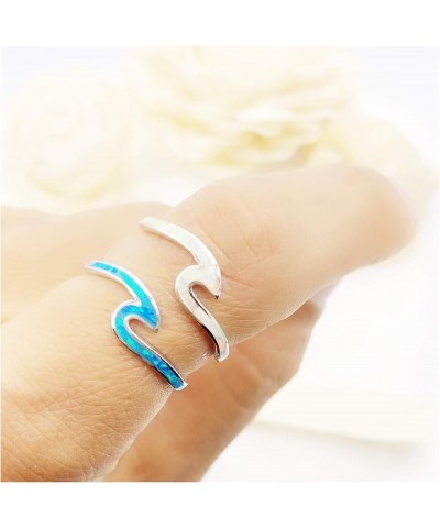 925 Sterling Silver White Blue Opal Ocean Wave Ring for Women Teens Girls Boys Men. Dainty Cute Fun, Thumb Midi Pinky Beach R...