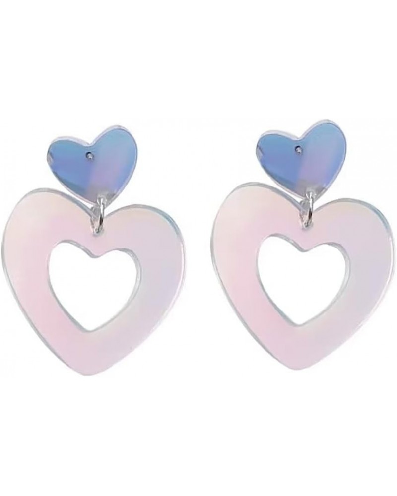 Mirror Laser Lover Heart Earrings for Women Girls Colorful Arylic Pink Heart Shaped Earrings Party Exaggerated Outfit Accesso...