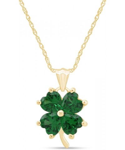 Jewel Zone US 10K Solid Gold Simulated Green Emerald Four-Leaf Clover Pendant Necklace, 18 Yellow Gold $120.83 Necklaces