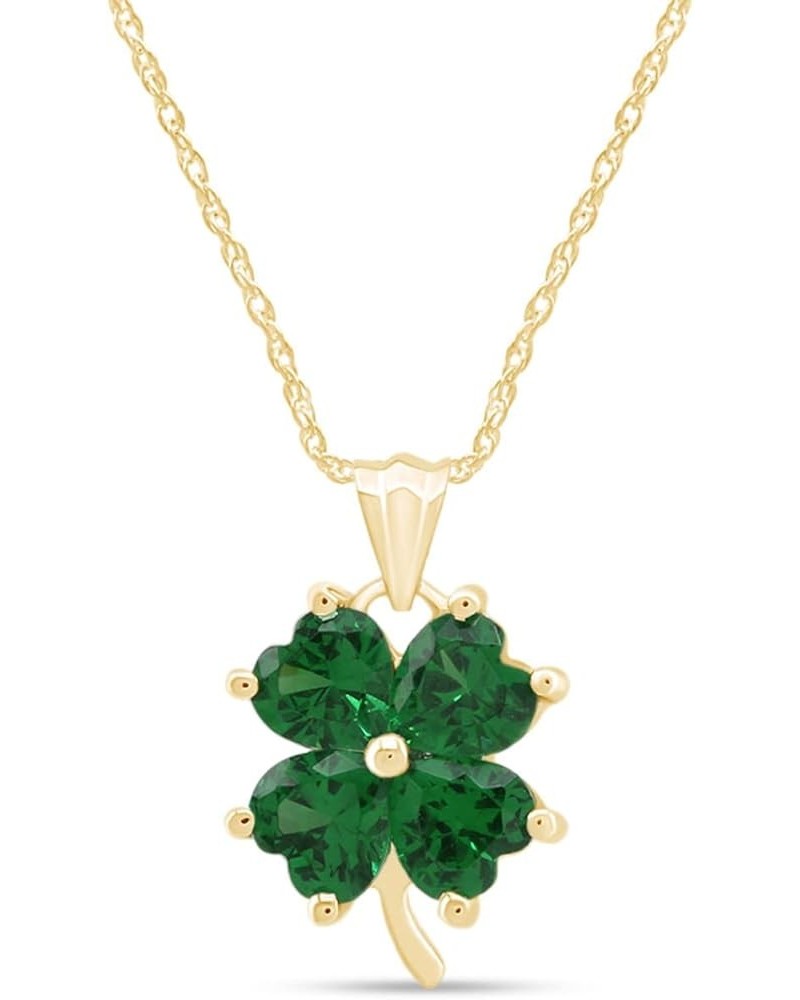 Jewel Zone US 10K Solid Gold Simulated Green Emerald Four-Leaf Clover Pendant Necklace, 18 Yellow Gold $120.83 Necklaces