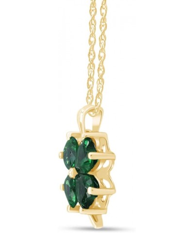 Jewel Zone US 10K Solid Gold Simulated Green Emerald Four-Leaf Clover Pendant Necklace, 18 Yellow Gold $120.83 Necklaces