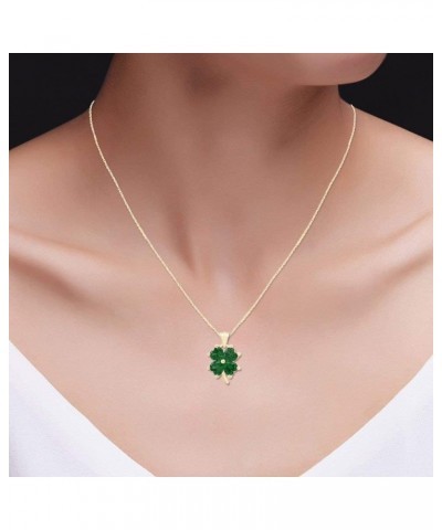 Jewel Zone US 10K Solid Gold Simulated Green Emerald Four-Leaf Clover Pendant Necklace, 18 Yellow Gold $120.83 Necklaces