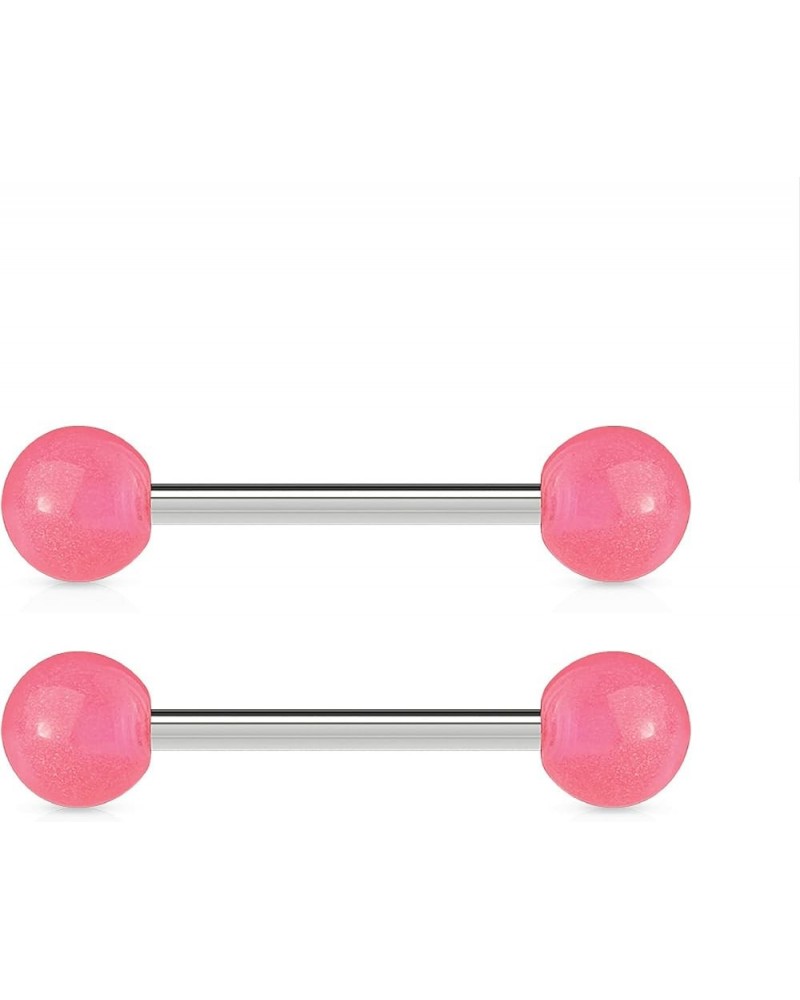 14G Stainless Steel Glow In The Dark Nipple & Tongue Rings Barbells,16mm (Sold as a Pair) Pink $8.39 Body Jewelry