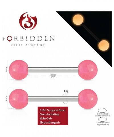 14G Stainless Steel Glow In The Dark Nipple & Tongue Rings Barbells,16mm (Sold as a Pair) Pink $8.39 Body Jewelry