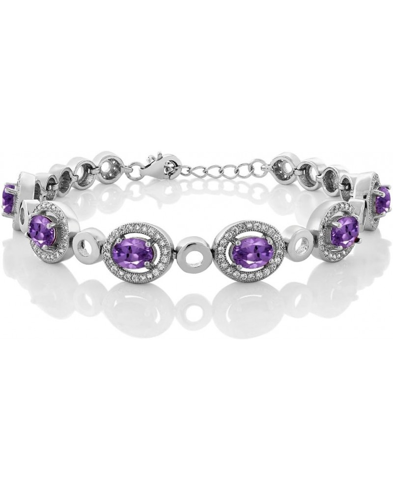 925 Sterling Silver Purple Amethyst Tennis Bracelet For Women (6.42 Cttw, Gemstone Birthstone, Oval 7X5MM, 7 Inch with 1 Inch...