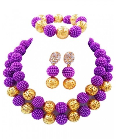 Fashion Nigerian Wedding African Beads Jewelry Set for Women Simulated Pearl Necklace and Earrings Purple $12.74 Jewelry Sets