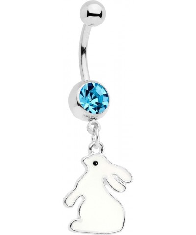 Womens 14G Steel Navel Ring Piercing Color Accent Bunny Glow in The Dark Dangle Belly Button Ring Blue $11.20 Body Jewelry