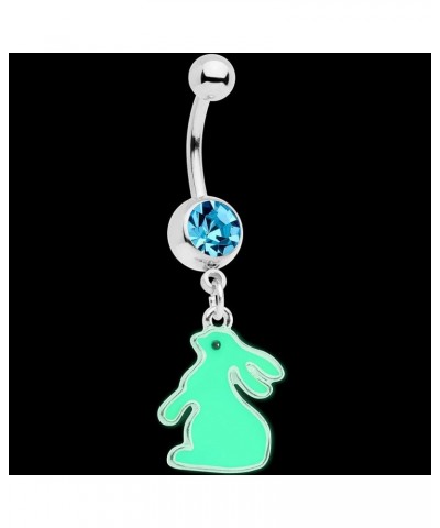 Womens 14G Steel Navel Ring Piercing Color Accent Bunny Glow in The Dark Dangle Belly Button Ring Blue $11.20 Body Jewelry