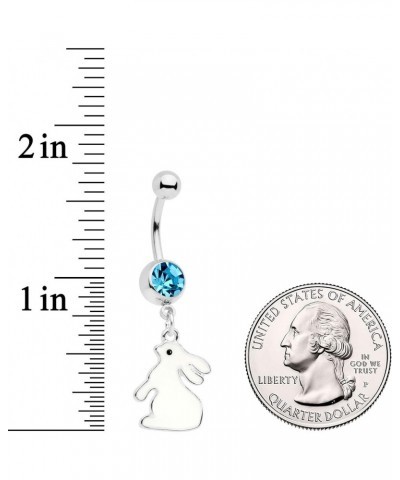 Womens 14G Steel Navel Ring Piercing Color Accent Bunny Glow in The Dark Dangle Belly Button Ring Blue $11.20 Body Jewelry