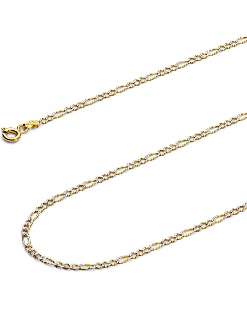 14K Solid Gold Figaro Chains (Select Options) 24 Inches White And Yellow Gold $274.88 Necklaces