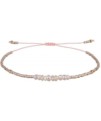 Women Pearls Bracelets Handmade Friendship Charm Bracelet Boho Thin Strand Bracelets Light Gold 11D $11.32 Bracelets