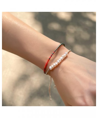 Women Pearls Bracelets Handmade Friendship Charm Bracelet Boho Thin Strand Bracelets Light Gold 11D $11.32 Bracelets