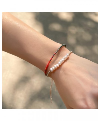 Women Pearls Bracelets Handmade Friendship Charm Bracelet Boho Thin Strand Bracelets Light Gold 11D $11.32 Bracelets